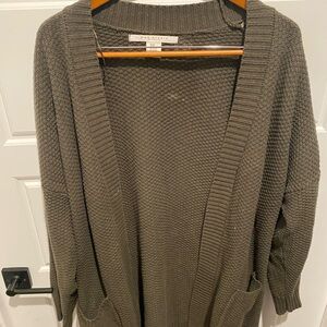 Max Studio Green Cardigan Sweater with Ribbed Shawl Collar